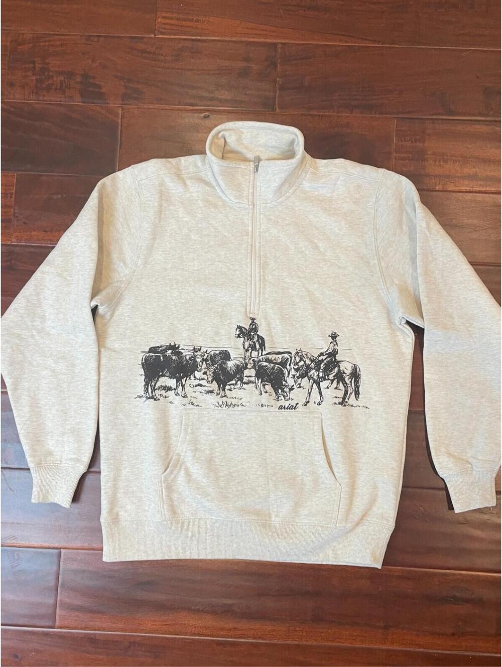 Ariat Real Specked Oatmeal Western Landscape Cowgirl Scenic ½ Zip Pullover W Sm